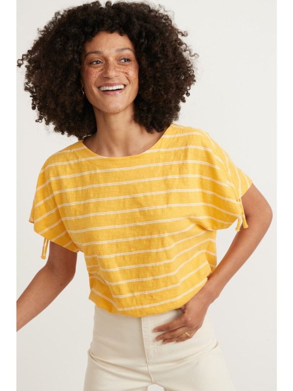 Marine Layer L Yellow Stripe Blaine Tee Crop Nautical Beachy Coastal Bright Top